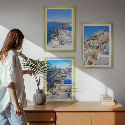 Triptykon billeder med ramme Landskabsarkitektur Oia Santorini