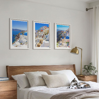 Triptykon billeder med ramme Landskabsarkitektur Oia Santorini