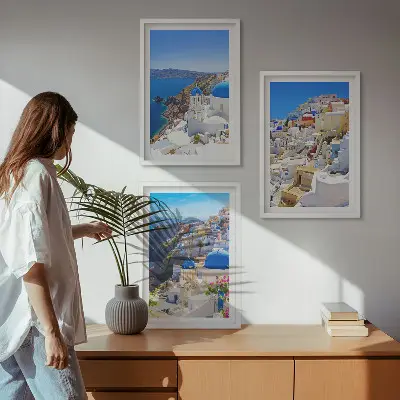 Landskabsbillede af Oia på Santorini triptykon med ramme