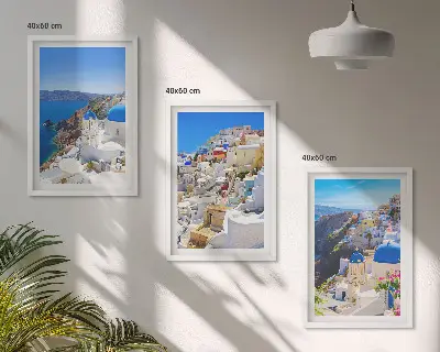 Landskabsbillede af Oia på Santorini triptykon med ramme