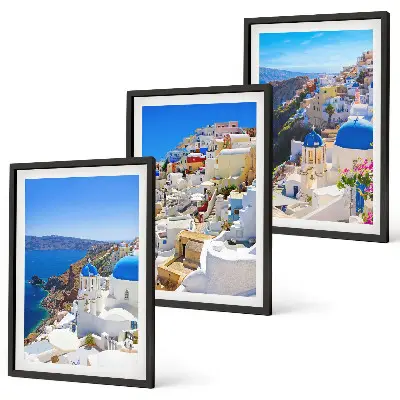 Landskabsbillede af Oia på Santorini triptykon med ramme