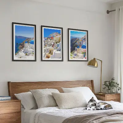 Landskabsbillede af Oia på Santorini triptykon med ramme
