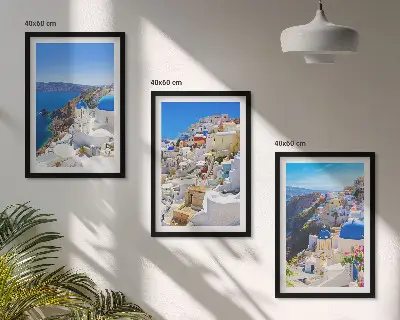 Landskabsbillede af Oia på Santorini triptykon med ramme