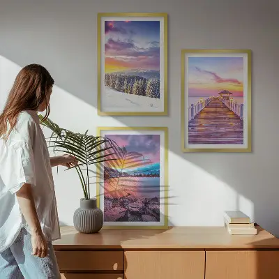 Billedvæg med vinterbjergsølandskab inspiration til din væg