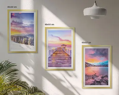 Billedvæg med vinterbjergsølandskab inspiration til din væg
