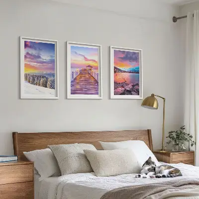 Billedvæg med vinterbjergsølandskab inspiration til din væg