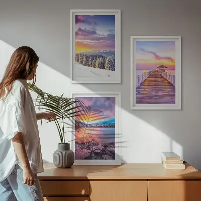 Billedvæg med vinterbjergsølandskab inspiration til din væg