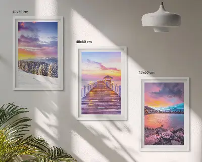 Billedvæg med vinterbjergsølandskab inspiration til din væg