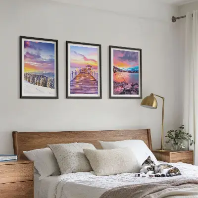 Billedvæg med vinterbjergsølandskab inspiration til din væg