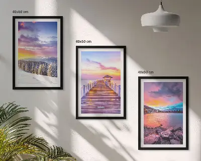 Billedvæg med vinterbjergsølandskab inspiration til din væg