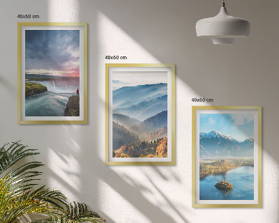 Triptykon billeder med ramme Bjerglandskaber vandfald