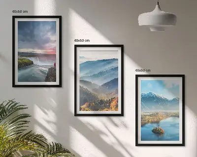 Triptykon billeder med ramme bjerglandskaber med vandfald