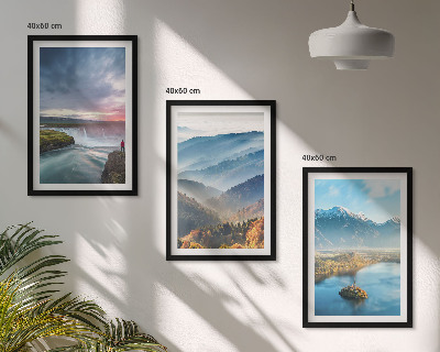 Triptykon billeder med ramme Bjerglandskaber vandfald