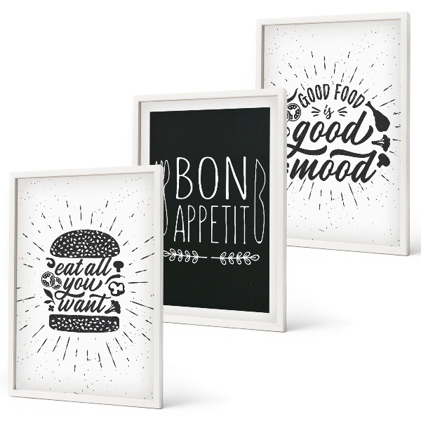 Triptykon billeder med ramme Grafik mad kulinariske slogans