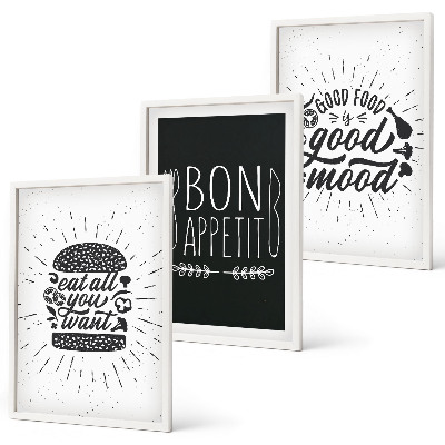 Triptykon billeder med ramme Grafik mad kulinariske slogans
