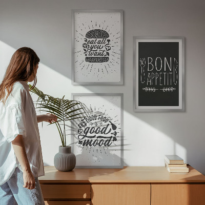 Triptykon billeder med ramme Grafik mad kulinariske slogans
