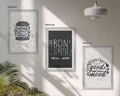 Triptykon billeder med ramme Grafik mad kulinariske slogans