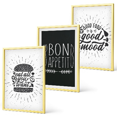 Triptykon billeder med ramme Grafik mad kulinariske slogans