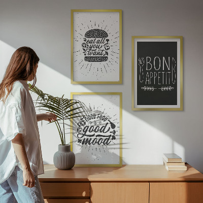 Triptykon billeder med ramme Grafik mad kulinariske slogans
