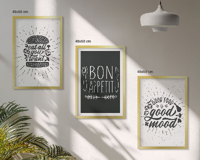 Triptykon billeder med ramme Grafik mad kulinariske slogans