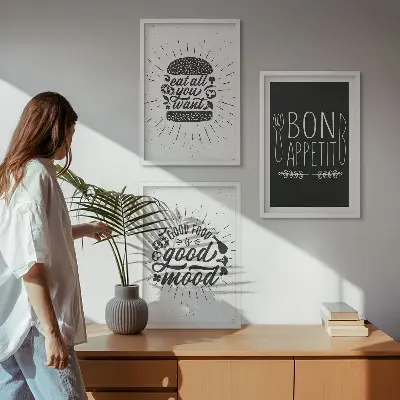 Triptykon med mad og kulinariske slogans billeder med ramme