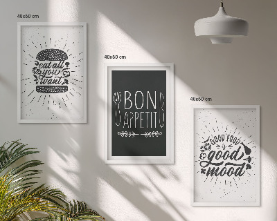 Triptykon billeder med ramme Grafik mad kulinariske slogans