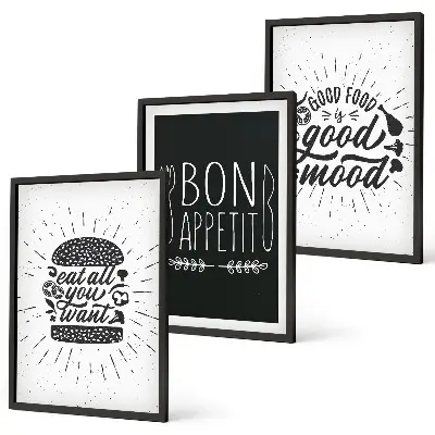 Triptykon med mad og kulinariske slogans billeder med ramme