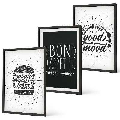 Triptykon billeder med ramme Grafik mad kulinariske slogans