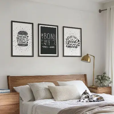 Triptykon med mad og kulinariske slogans billeder med ramme