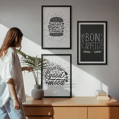 Triptykon med mad og kulinariske slogans billeder med ramme