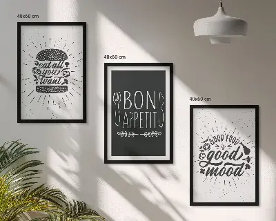 Triptykon med mad og kulinariske slogans billeder med ramme