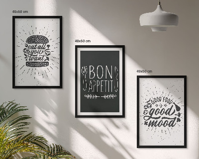 Triptykon billeder med ramme Grafik mad kulinariske slogans
