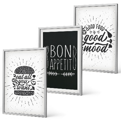 Triptykon billeder med ramme Grafik mad kulinariske slogans