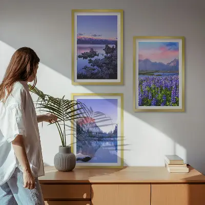 Billedsæt til soveværelset med landskaber af bjerge, vand og himmel