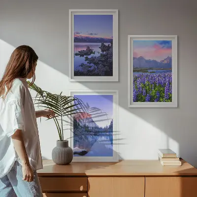 Billedsæt til soveværelset med landskaber af bjerge, vand og himmel