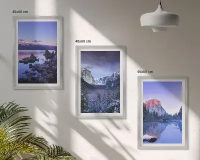 Triptykon med bjerglandskab og solnedgang billeder med ramme