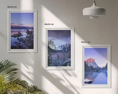 Triptykon med bjerglandskab og solnedgang billeder med ramme