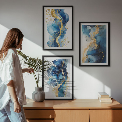 Triptykon billeder med ramme Blå abstrakte mønstre