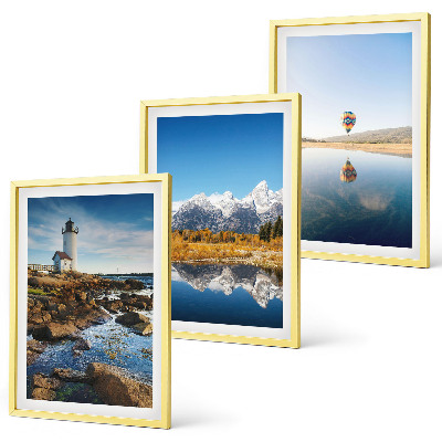 Triptykon billeder med ramme Udsigt over naturen, fyrtårn, bjerge, ballon