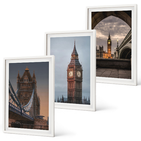 Triptykon billeder med ramme London Bridge Big Ben-ur