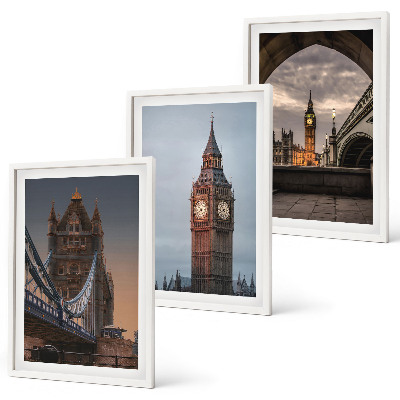 Triptykon billeder med ramme London Bridge Big Ben-ur