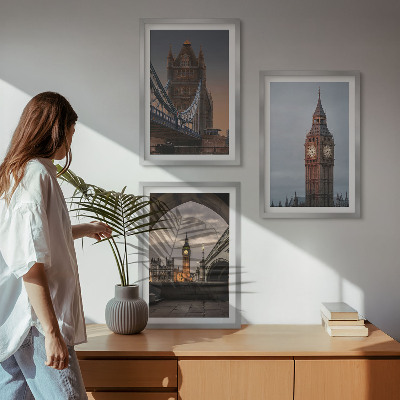 Triptykon billeder med ramme London Bridge Big Ben-ur