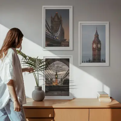 Triptykon med London Bridge og Big Ben billeder med ramme