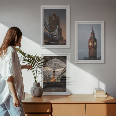 Triptykon billeder med ramme London Bridge Big Ben-ur