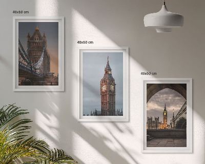 Triptykon billeder med ramme London Bridge Big Ben-ur
