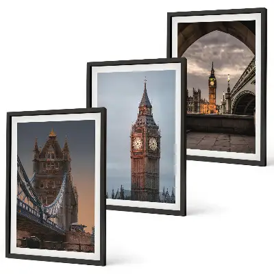 Triptykon med London Bridge og Big Ben billeder med ramme