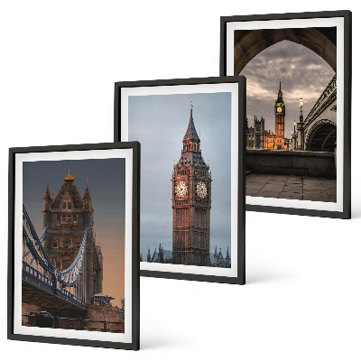 Triptykon billeder med ramme London Bridge Big Ben-ur