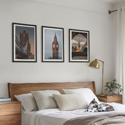 Triptykon billeder med ramme London Bridge Big Ben-ur