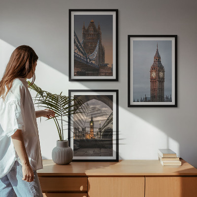 Triptykon billeder med ramme London Bridge Big Ben-ur
