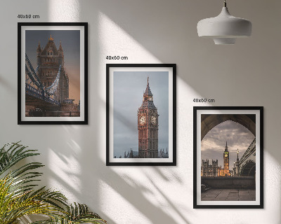 Triptykon billeder med ramme London Bridge Big Ben-ur